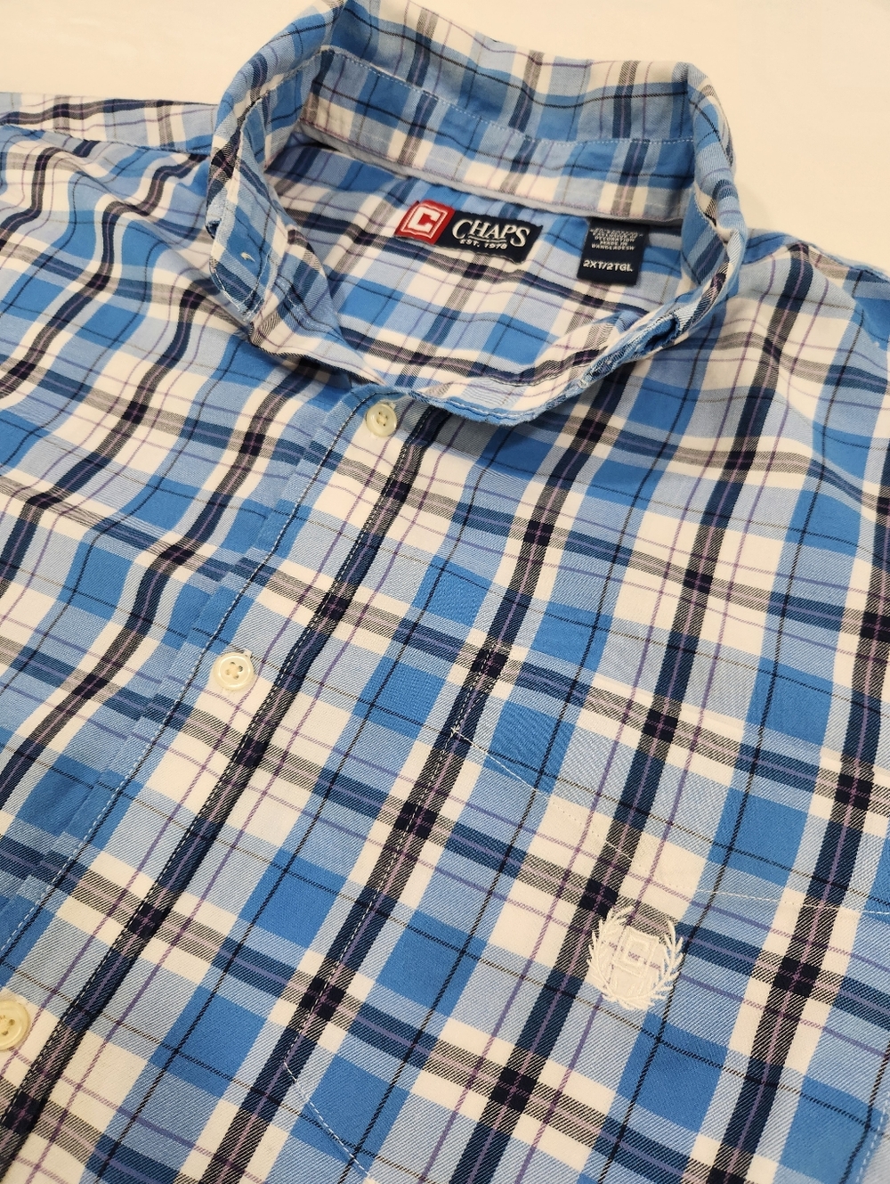 Chaps Men’s 2XT Plaid Button-Down Shirt Blue/White/Black/Purple Short Sleeve